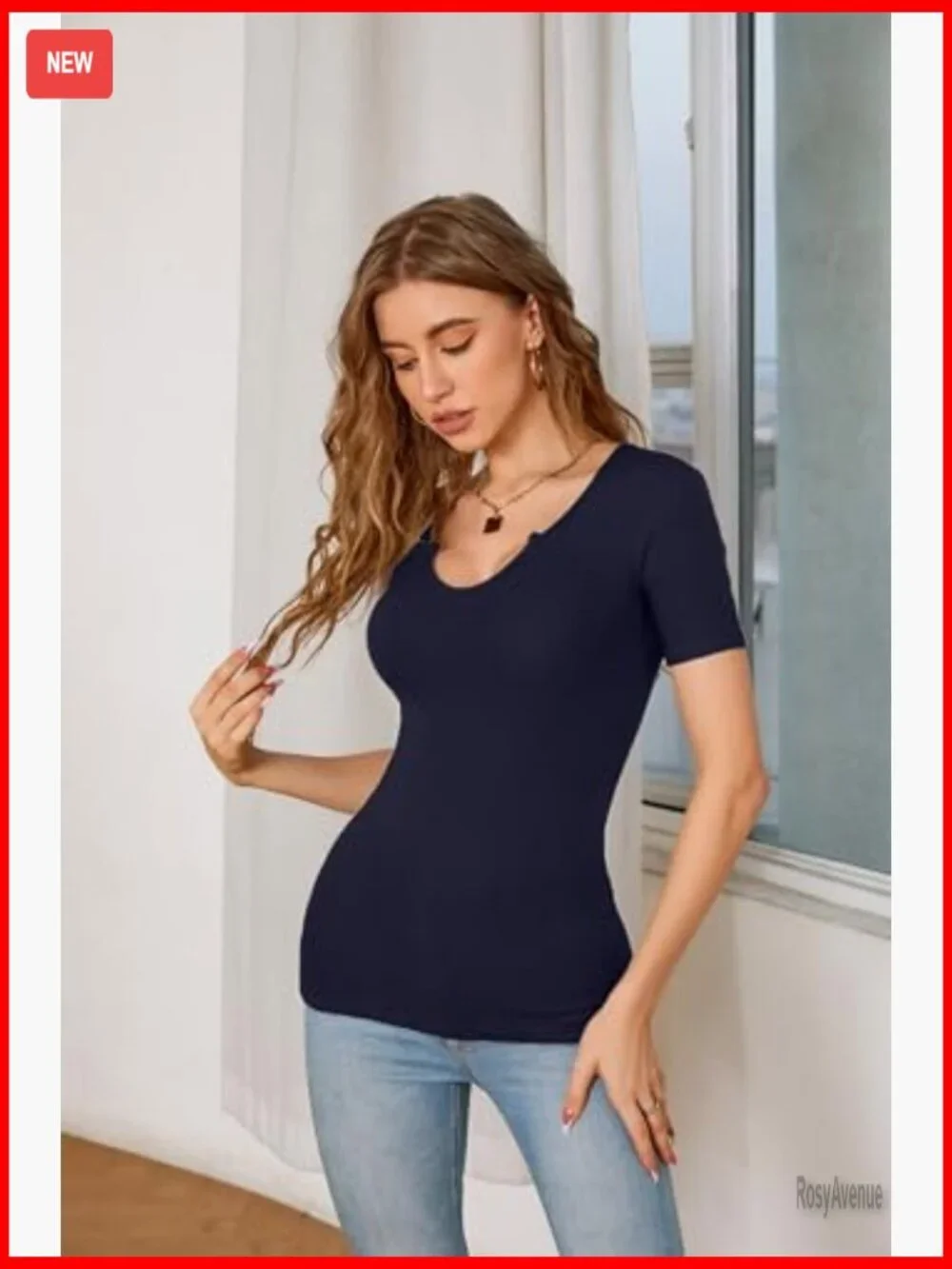 Slim Fitted V-Neck Ribbed T-Shirt Short Sleeve Casual Blouse